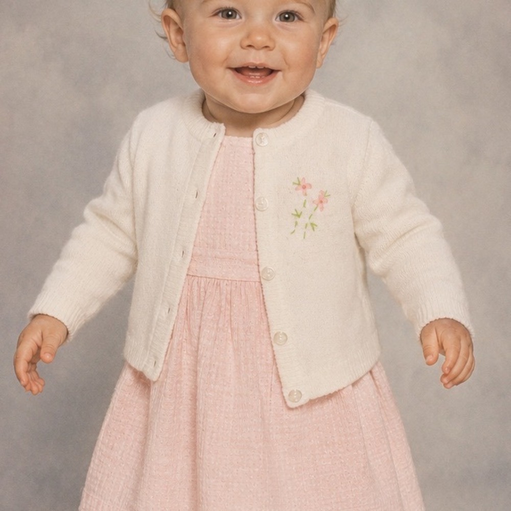 Vintage Baby B Baby Infant Sweater 12 months Sweet Pink Flower A9